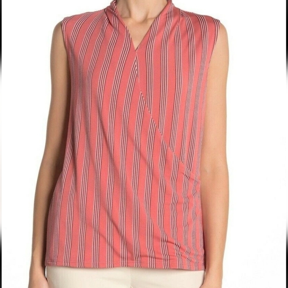 New W Tags Adriana Papell Wrap Front Sleeveless Stripe Drape Top Sz XL